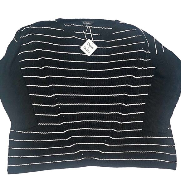 Davi & Dani New black & white drop shoulder striped pullover sweater size 2X - Picture 1 of 10